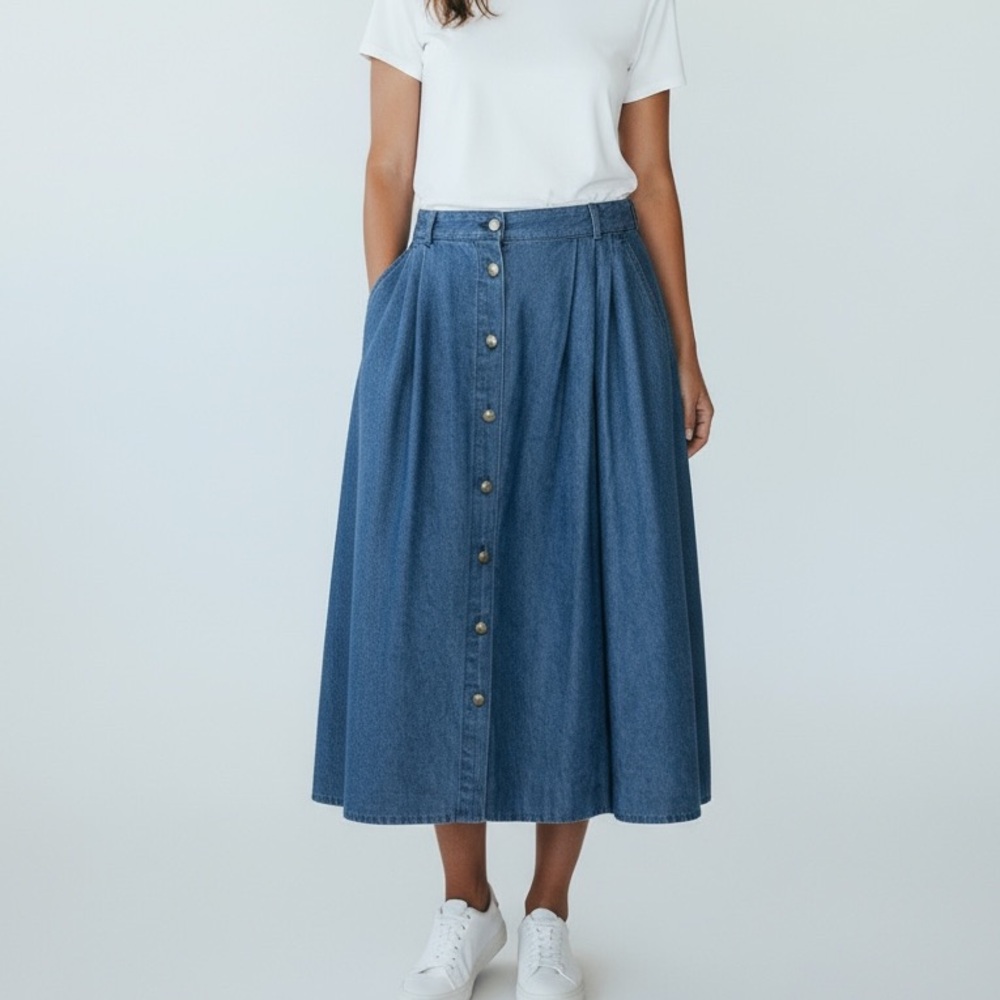 Vintage Northern Reflections Button Front Flared Denim Midi Skirt | Size 9/10 - Picture 3 of 10